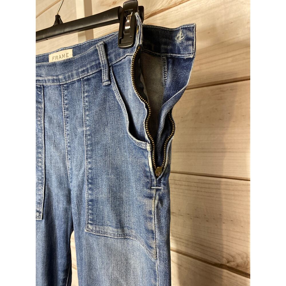 Frame Denim Le Flare de Francois High Rise Flare Jeans Blue Coated Pants Size 28 - Picture 10 of 13
